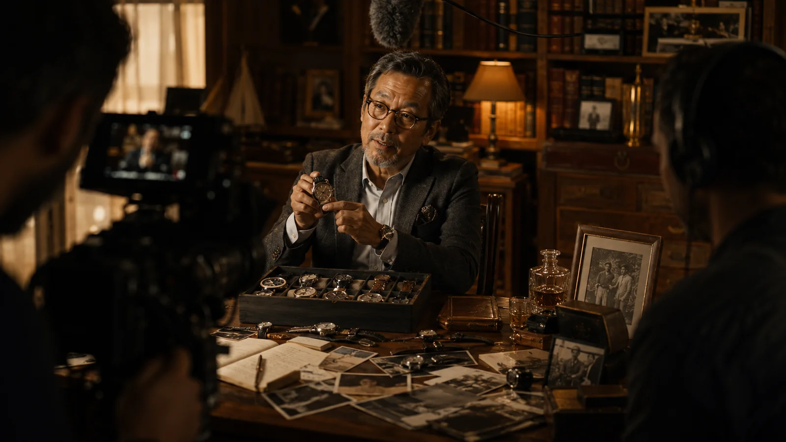 Private documentary interview with a collector surrounded by personal archives